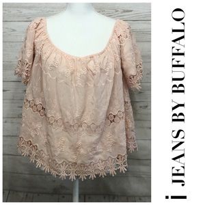NWOT [ i Jeans by Buffalo ] Pink Lace Crop Top